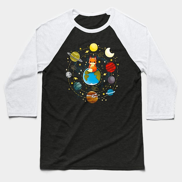 Fox Solar System Baseball T-Shirt by Vallina84